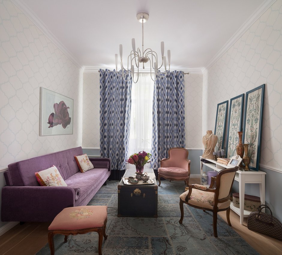 Фотография: Гостиная в стиле Прованс и Кантри, Малогабаритная квартира, Квартира, Проект недели, Москва, Сталинка, Bonhomedesign, 2 комнаты, 40-60 метров – фото на INMYROOM