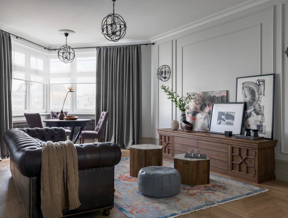 Фотография: Гостиная в стиле Современный, Классический, Лофт, Квартира, Проект недели, Москва, Монолитный дом, 2 комнаты, 60-90 метров, Серж Махов, ЖК «Белый парк» – фото на INMYROOM