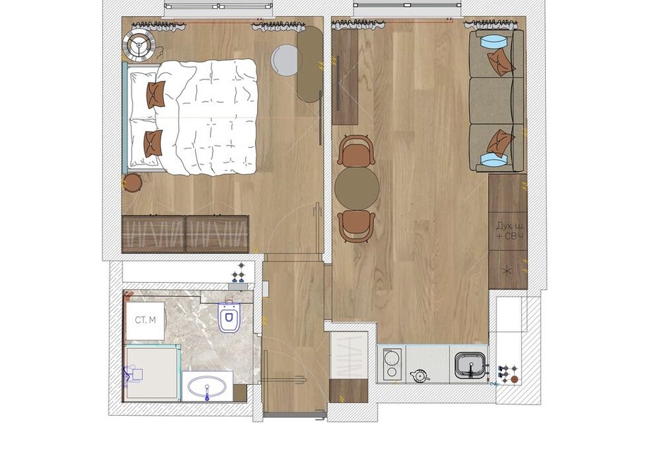 Фотография:  в стиле , Современный, Малогабаритная квартира, Квартира, Проект дня, Москва, 2 комнаты, до 40 метров, Светлана Ласеева – фото на INMYROOM