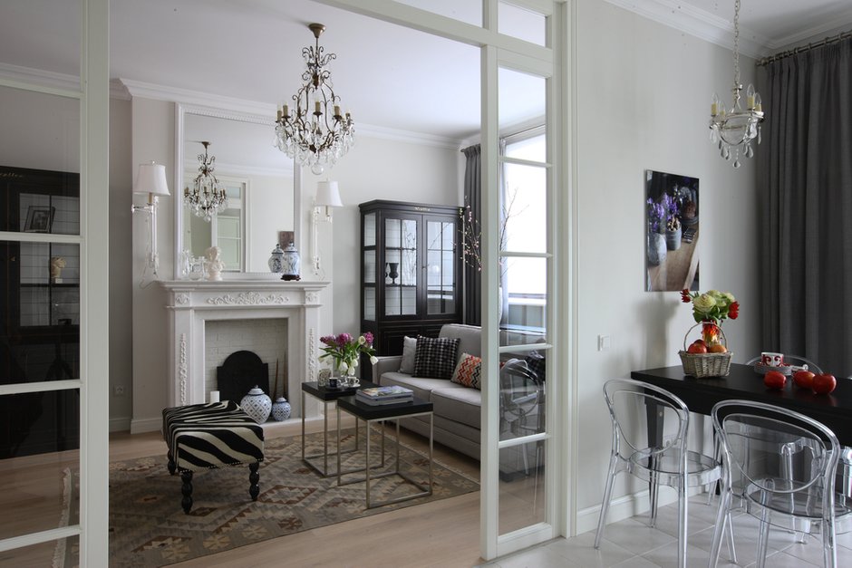 Фотография: Гостиная в стиле Эклектика, Классический, Квартира, Проект недели, Москва, Марина Поклонцева, Монолитный дом, 4 и больше, Более 90 метров – фото на INMYROOM