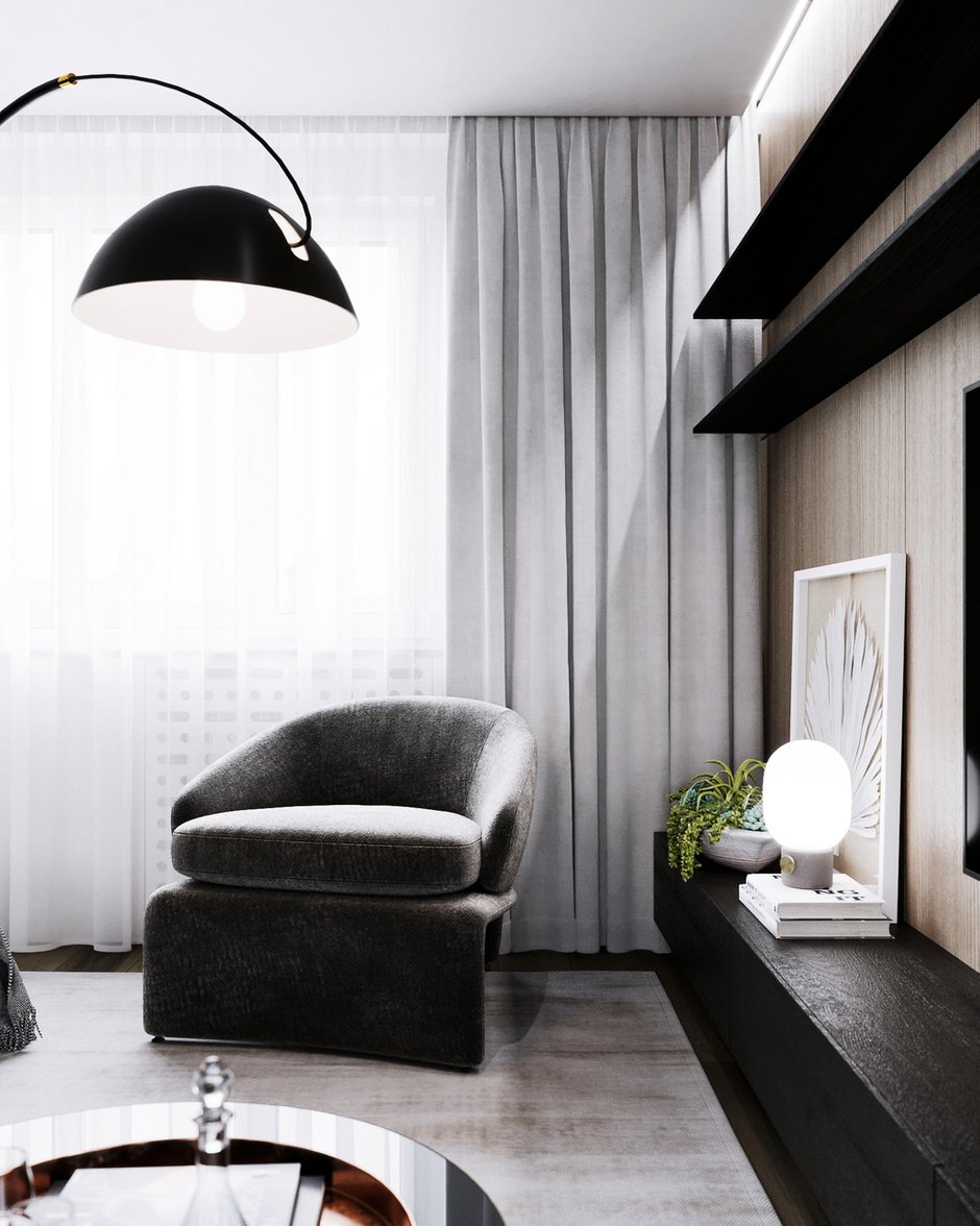 Фотография: Гостиная в стиле Современный, Квартира, Минимализм, Проект недели, Казахстан, 2 комнаты, 40-60 метров, Anova Interior Design – фото на INMYROOM