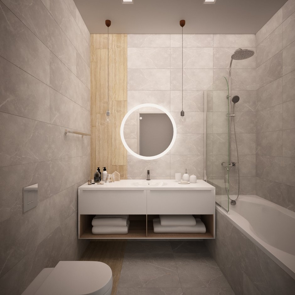 Фотография: Ванная в стиле Современный, Скандинавский, Квартира, Проект недели, Новая Москва, Евгения Потапова, Антон Белов, ARTTUNDRA, 1 комната, 40-60 метров, Монолитно-кирпичный, ЖК «Андерсен» – фото на INMYROOM