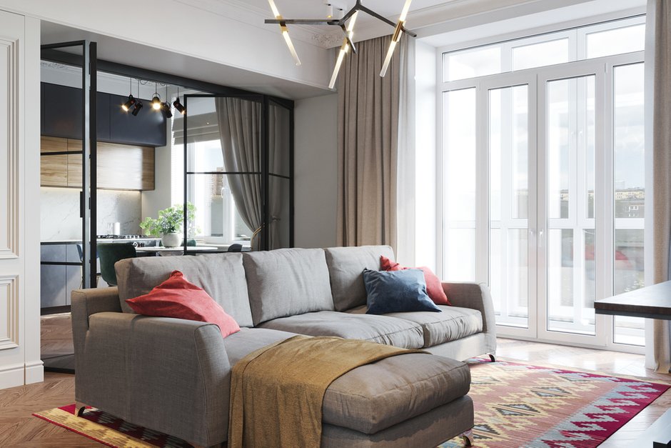 Фотография: Гостиная в стиле Современный, Квартира, Проект недели, Москва, Светлана Старцева, Сталинка, 3 комнаты, 60-90 метров – фото на INMYROOM