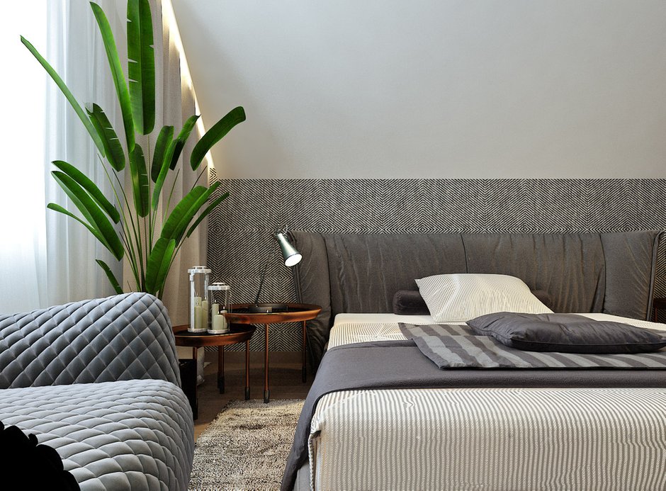 Фотография: Спальня в стиле Современный, Дом, Проект недели, Дом и дача, мансарда в загородном доме, Самара, Ольга Агапонова, Artek Design Studio, ванная комната в мансарде, деревянная лестница, гардеробная с окном – фото на INMYROOM