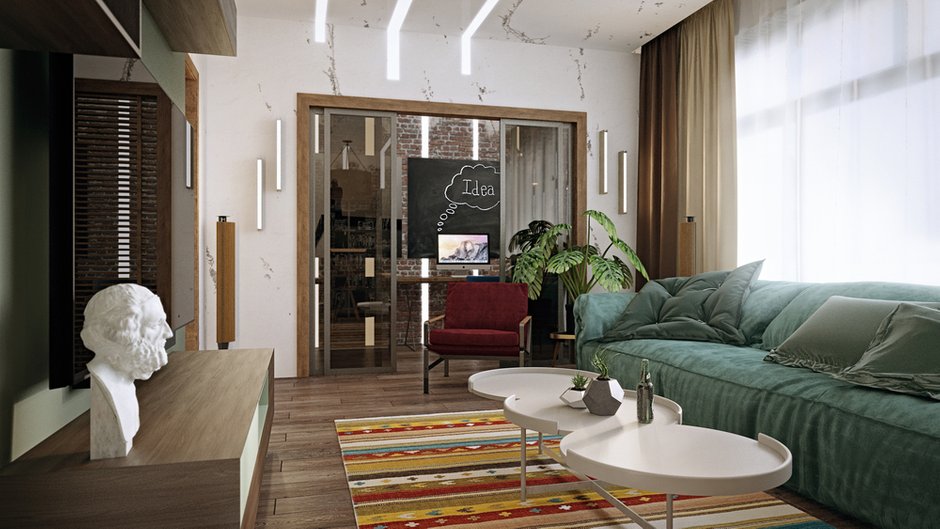 Фотография: Гостиная в стиле Лофт, Эклектика, Проект недели, Подмосковье, Таунхаус, Дарья Василькова – фото на INMYROOM
