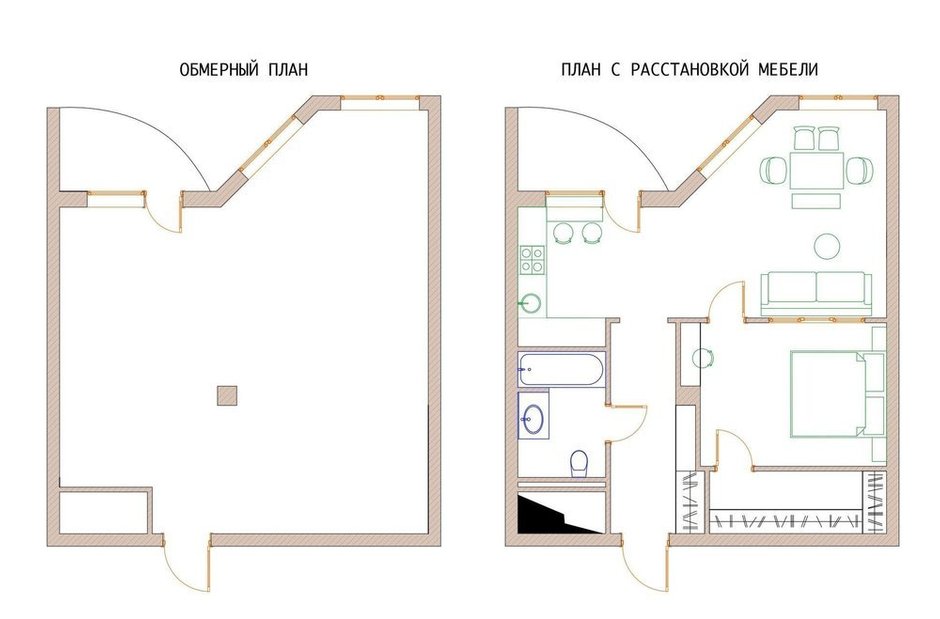 Фотография: Планировки в стиле , Современный, Квартира, Проект недели, Москва, Ольга Шаповалова, 2 комнаты, 40-60 метров – фото на INMYROOM