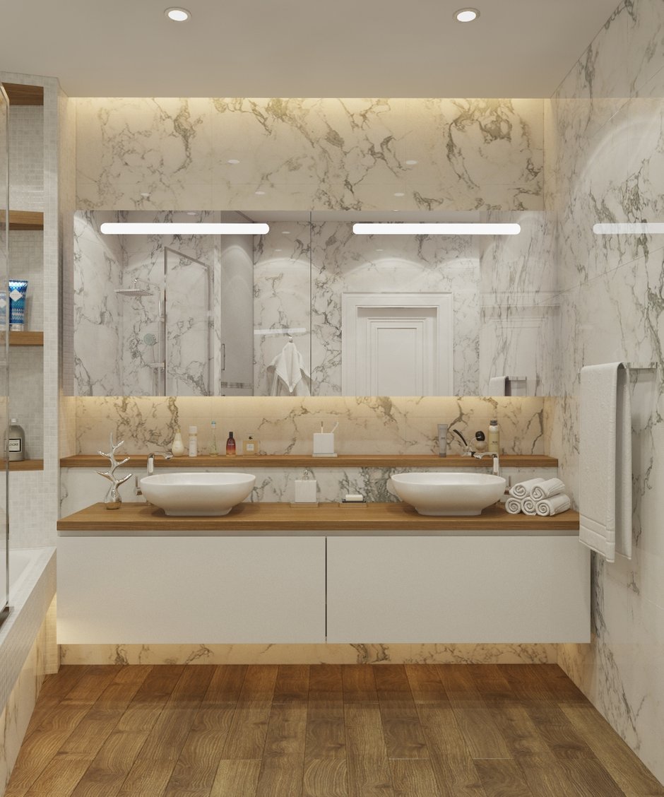 Фотография: Ванная в стиле Классический, Современный, Квартира, Проект недели, Сочи, Евгения Матвеенко, FlatsDesign, Монолитный дом, 3 комнаты, Более 90 метров – фото на INMYROOM