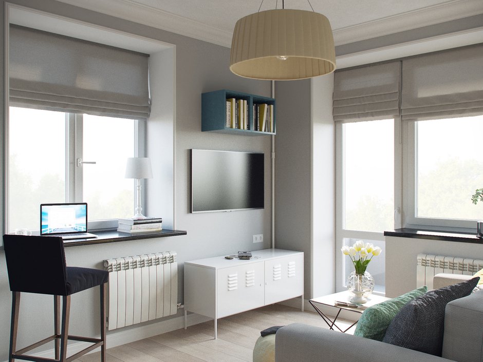 Фотография: Гостиная в стиле Скандинавский, Малогабаритная квартира, Квартира, Проект дня, Москва, Ксения Драпей – фото на INMYROOM