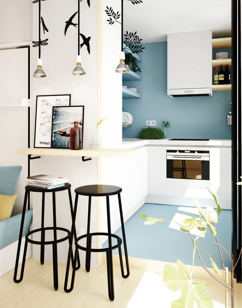 Фотография: Кухня и столовая в стиле Минимализм, Малогабаритная квартира, Квартира, Highland House, Проект недели, Москва, Хрущевка, 1 комната, до 40 метров, Екатерина Матвеева – фото на INMYROOM