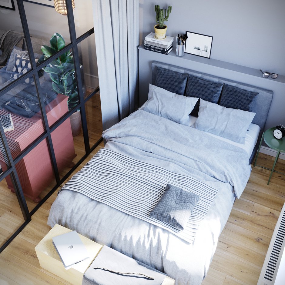 Фотография: Спальня в стиле Скандинавский, Квартира, Проект недели, Санкт-Петербург, 1 комната, 40-60 метров, Монолитно-кирпичный, Студия 20:18 – фото на INMYROOM