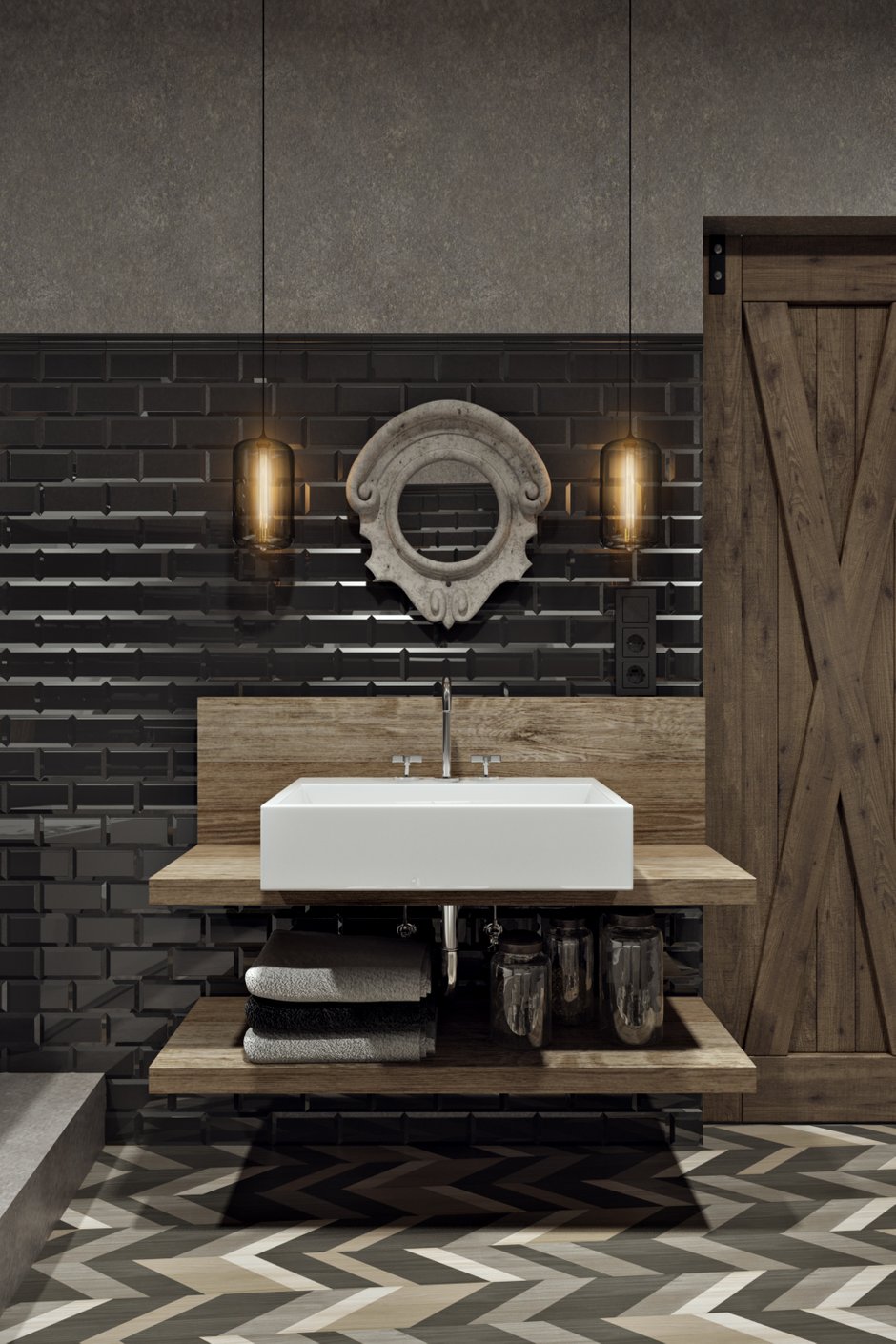 Фотография: Ванная в стиле Лофт, Квартира, Проект недели, Москва, Диана Мальцева, новостройка, Монолитный дом, 2 комнаты, 60-90 метров – фото на INMYROOM