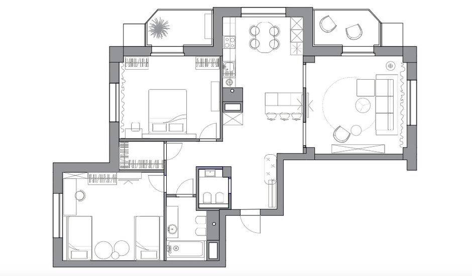 Фотография: Планировки в стиле , Эклектика, Квартира, Проект дня, Москва, 3 комнаты, Более 90 метров, ILEDA BY, Сергей Пилипович – фото на INMYROOM
