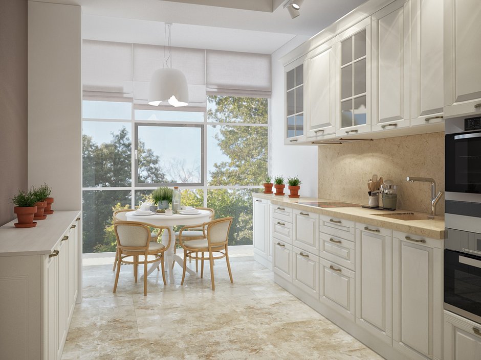 Фотография: Кухня и столовая в стиле Прованс и Кантри, Современный, Квартира, Проект дня, Москва, Степан Бугаев, Победа Дизайна, новостройка, Кирпичный дом, Монолитный дом, ЖК Виноградный, 2 комнаты, 60-90 метров – фото на INMYROOM