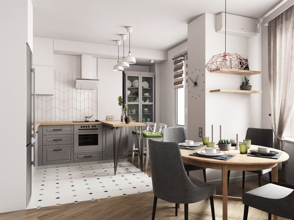 Фотография: Кухня и столовая в стиле Современный, Скандинавский, Квартира, Проект недели, Санкт-Петербург, Монолитный дом, 2 комнаты, 60-90 метров, Наталья Снопкова – фото на INMYROOM