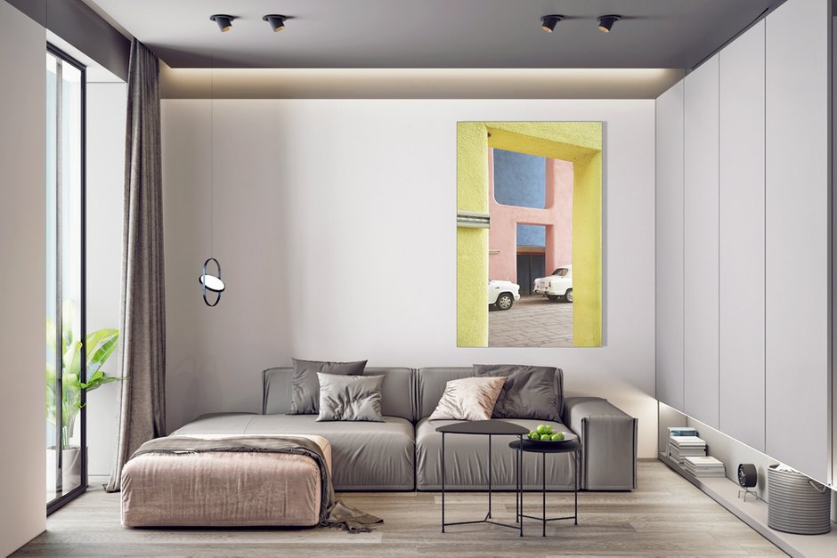 Фотография: Гостиная в стиле Минимализм, Скандинавский, Квартира, Проект недели, Москва, Монолитный дом, Quadro room, 3 комнаты, Более 90 метров – фото на INMYROOM