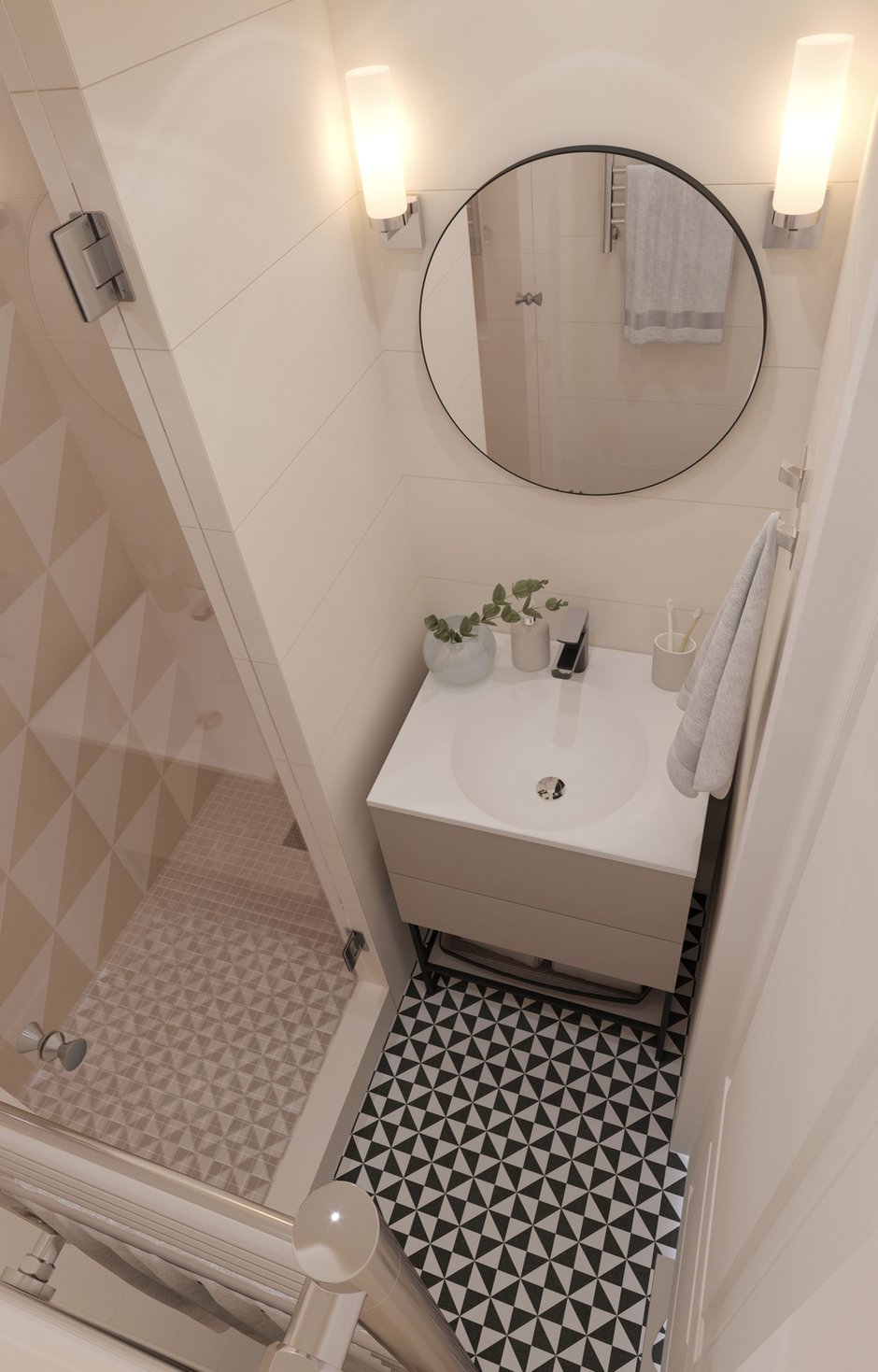 Фотография: Ванная в стиле Современный, Квартира, Проект недели, Москва, Бежевый, Серый, ИКЕА, Панельный дом, 3 комнаты, 60-90 метров, Ольга Артамцева – фото на INMYROOM