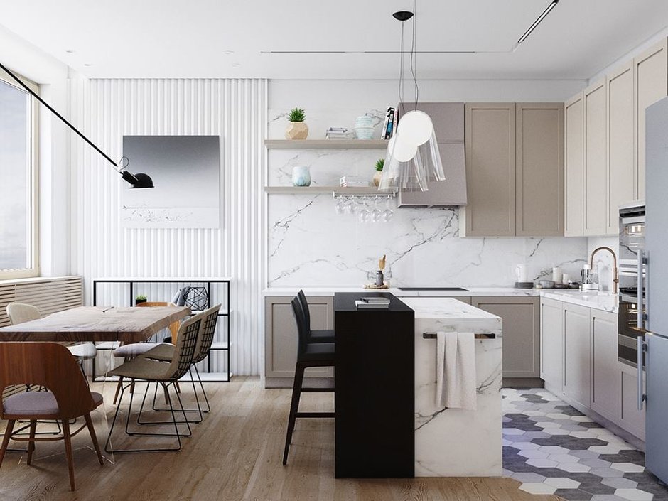 Фотография: Кухня и столовая в стиле Современный, Квартира, Проект недели, Москва, Анастасия Туганова, Монолитный дом, 3 комнаты, Более 90 метров, ЖК «Велтон парк», Studio 25 – фото на INMYROOM