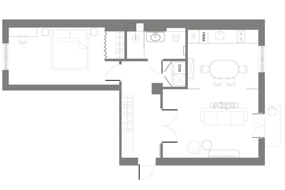 Фотография: Планировки в стиле , Квартира, Проект дня, Минск, Сталинка, 2 комнаты, 60-90 метров, Елена Ерашевич, современный с элементами эклектики, винтажный/классический – фото на INMYROOM