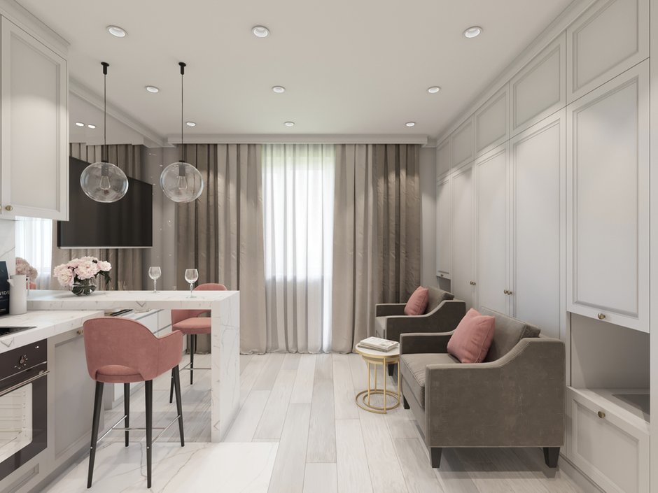 Фотография: Кухня и столовая в стиле Современный, Малогабаритная квартира, Квартира, Студия, Проект недели, Монолитный дом, до 40 метров, Котельники, Диана Бганова – фото на INMYROOM