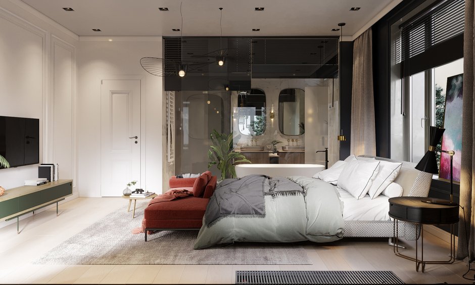 Фотография: Спальня в стиле Современный, Квартира, Проект недели, Санкт-Петербург, 4 и больше, Более 90 метров, Монолитно-кирпичный, Яна Грошева, Диана Бганова, ПРЕМИЯ INMYROOM – фото на INMYROOM