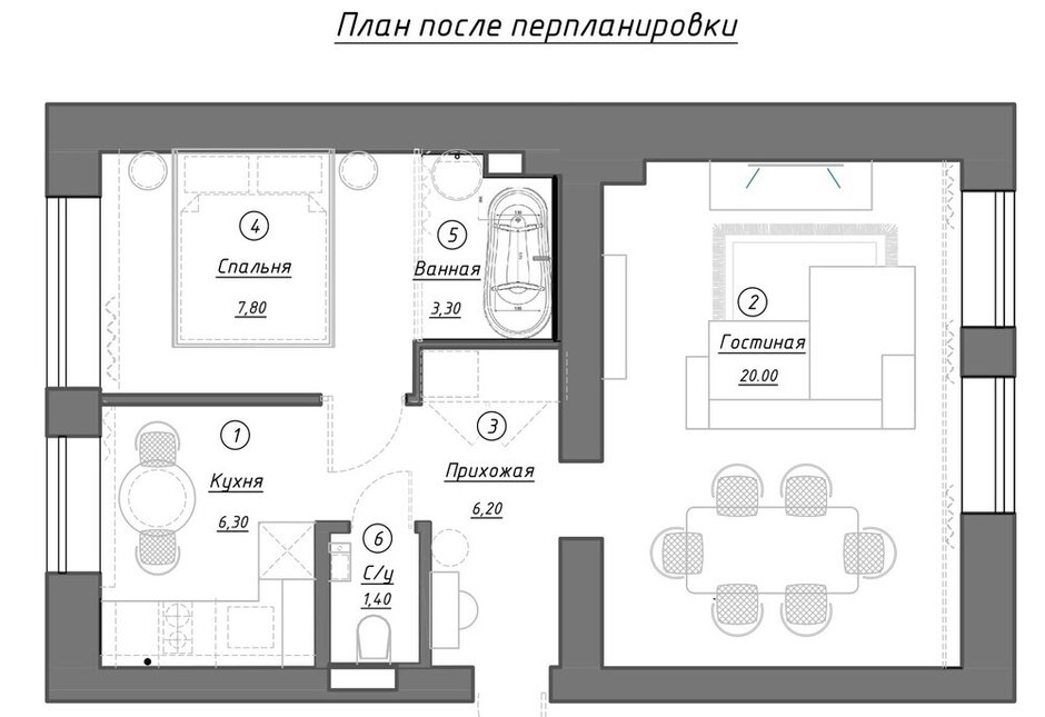 Фотография: Планировки в стиле , Квартира, Проект дня, Екатерина Козлова, Беларусь, Сталинка, 2 комнаты, 40-60 метров, Могилев, современный с элементами классики и роскоши – фото на INMYROOM