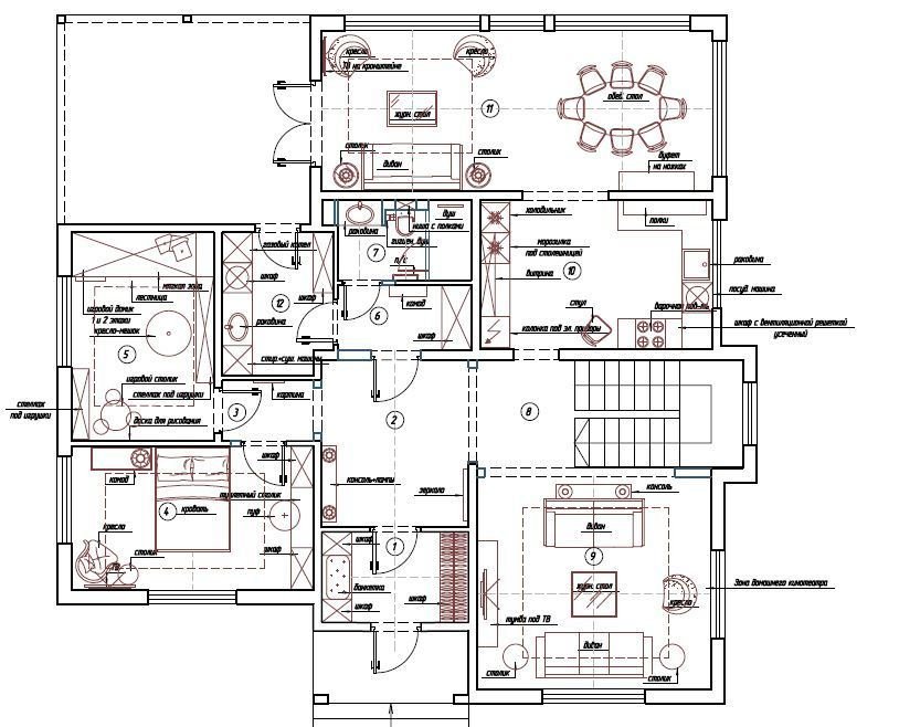 План с расстановкой мебели, первый этаж