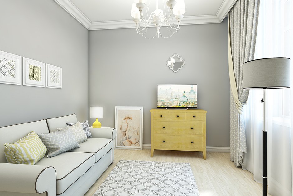 Фотография: Гостиная в стиле Прованс и Кантри, Современный, Квартира, Проект недели, Новая Москва, Коммунарка, Монолитный дом, 3 комнаты, 60-90 метров, Дарья Денисова – фото на INMYROOM