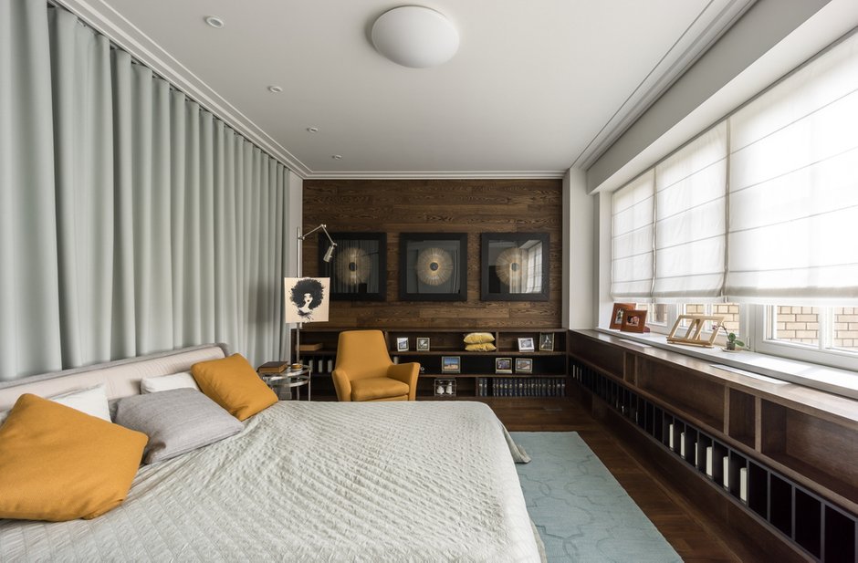 Фотография: Спальня в стиле Современный, Квартира, Проект недели, Москва, Кирпичный дом, 3 комнаты, Более 90 метров, Галина Микулик – фото на INMYROOM