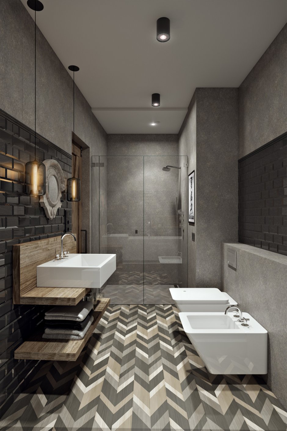 Фотография: Ванная в стиле Лофт, Квартира, Проект недели, Москва, Диана Мальцева, новостройка, Монолитный дом, 2 комнаты, 60-90 метров – фото на INMYROOM