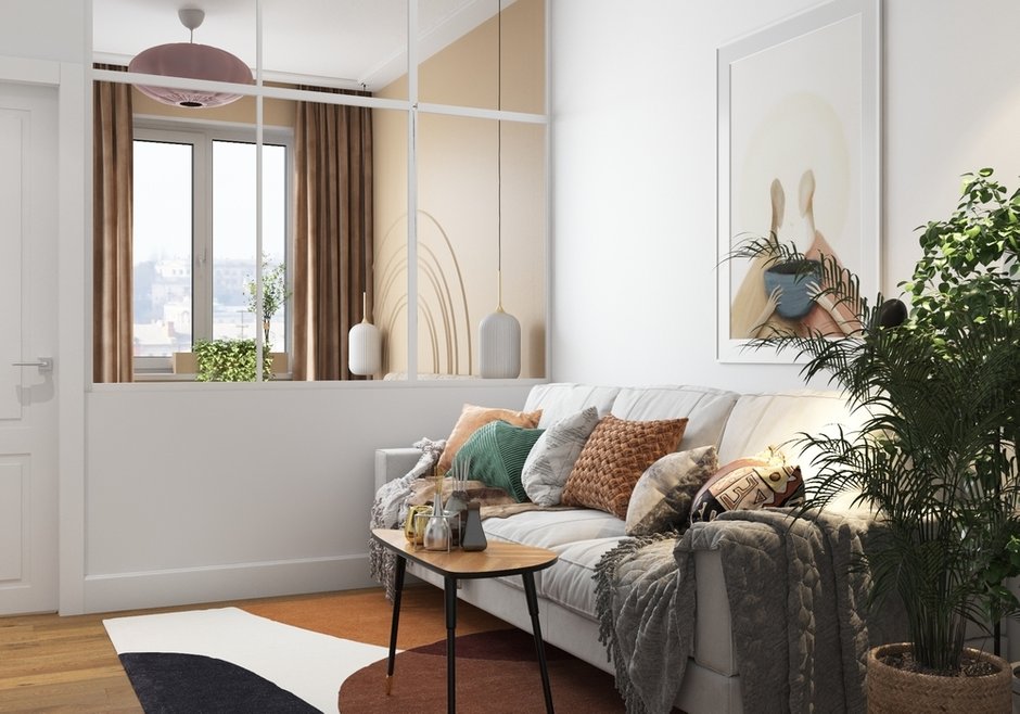 Фотография: Гостиная в стиле Современный, Скандинавский, Квартира, Проект недели, 2 комнаты, 60-90 метров, Марина Меренкова, Пушкино – фото на INMYROOM