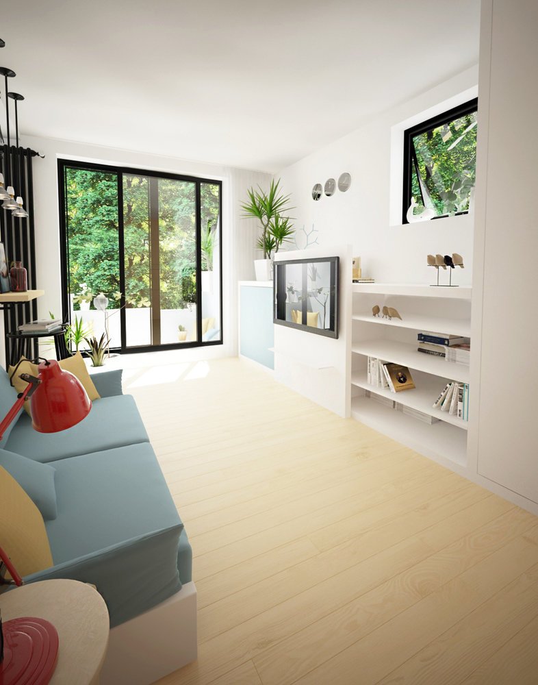 Фотография: Гостиная в стиле Минимализм, Малогабаритная квартира, Квартира, Highland House, Проект недели, Москва, Хрущевка, 1 комната, до 40 метров, Екатерина Матвеева – фото на INMYROOM