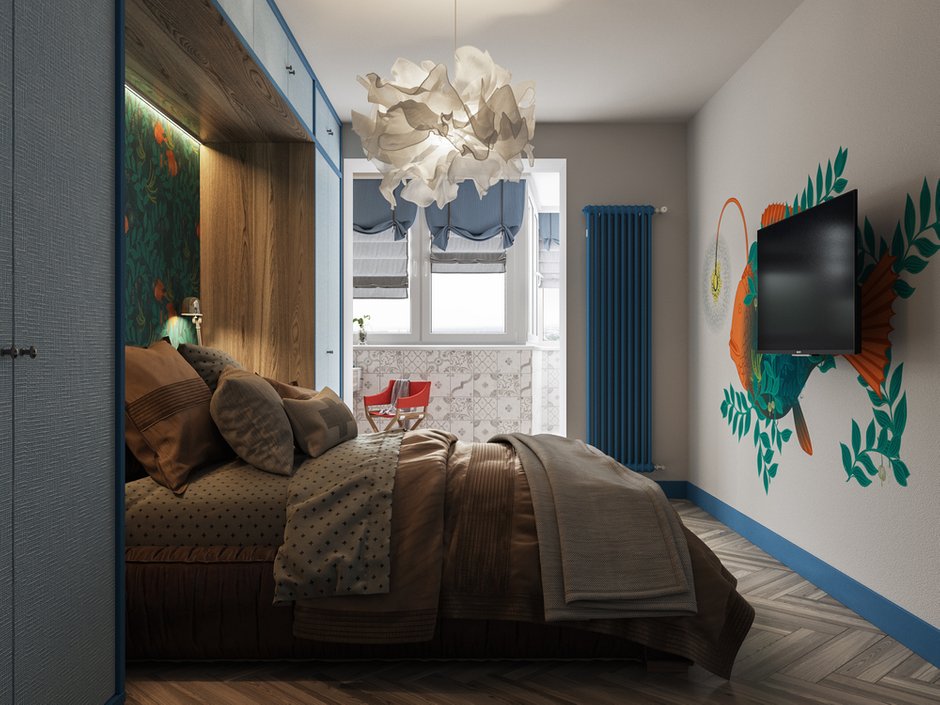 Фотография: Спальня в стиле Лофт, Современный, Квартира, Проект недели, Москва, Панельный дом, П-3, 3 комнаты, 60-90 метров, Алена Горская – фото на INMYROOM