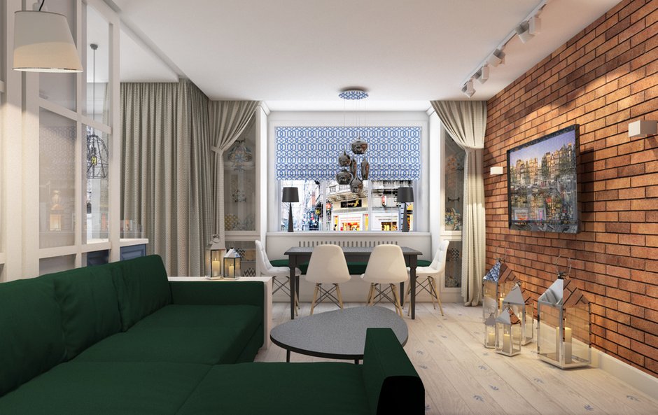 Фотография: Гостиная в стиле Современный, Квартира, Проект недели, Смоленск, Кирпичный дом, 2 комнаты, 60-90 метров, Марина Козина – фото на INMYROOM