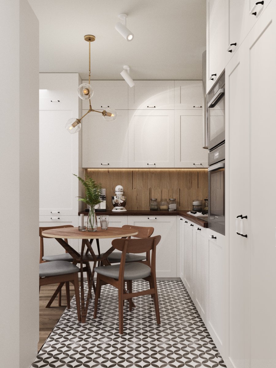 Фотография: Кухня и столовая в стиле Скандинавский, Квартира, Проект недели, Москва, Юлия Чернова, Монолитный дом, 2 комнаты, 40-60 метров, Алина Ануфриева, ЖК «Маршала Захарова» – фото на INMYROOM