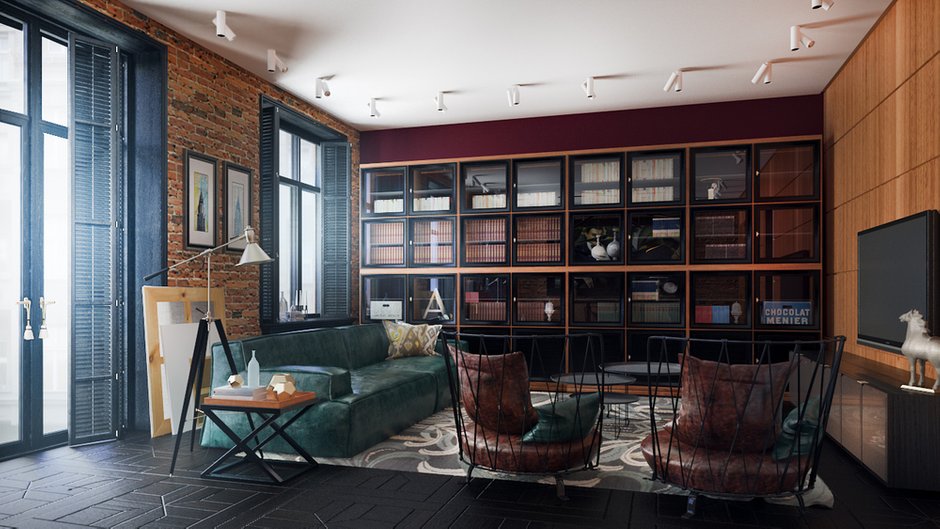 Фотография: Гостиная в стиле Лофт, Квартира, Дома и квартиры, Проект недели, Ар-деко – фото на INMYROOM