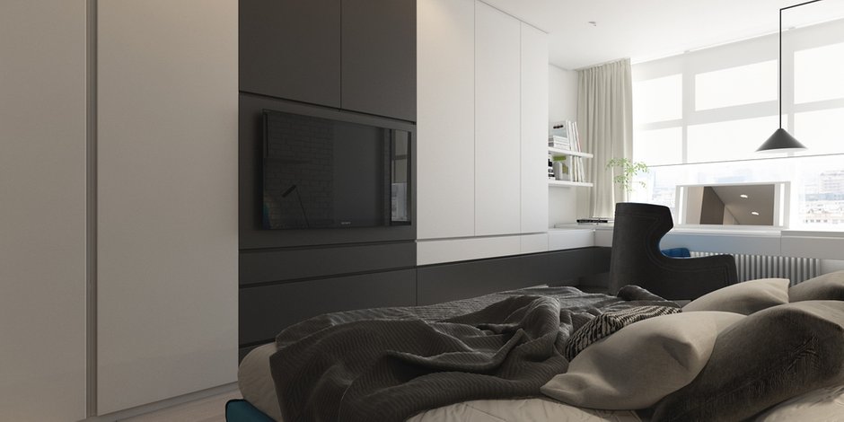 Фотография: Спальня в стиле Скандинавский, Квартира, Проект недели, Москва, 2 комнаты, Более 90 метров, Artstudio – фото на INMYROOM