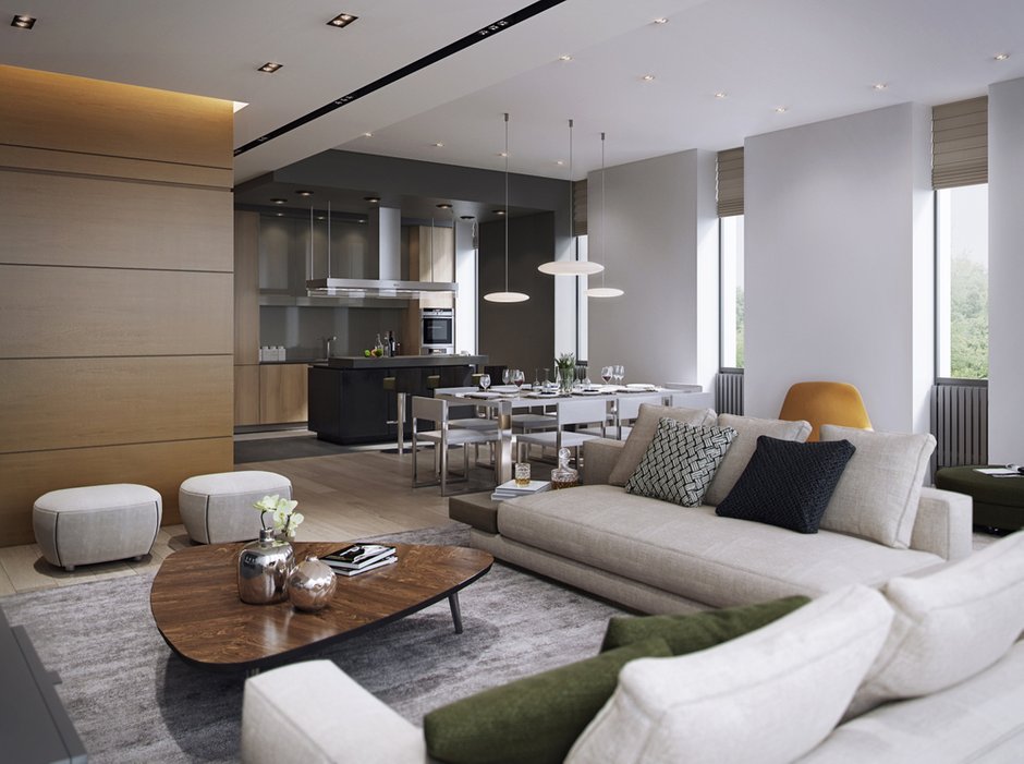 Фотография: Гостиная в стиле Современный, Квартира, Россия, Modular, Проект недели, Москва, Бежевый, Серый, Коричневый, MINOTTI, FLOU, интерьер для холостяка, квартира для холостяка, Maxalto, Benjamin Moore, Derufa, Porcelanosa, Antonio Lupi, Poltrona Frau, Viabizzuno, Kupperbusch, Надежда Безменова, совеременная квартира для холостяка, как оформить квартиру для холостяка – фото на INMYROOM