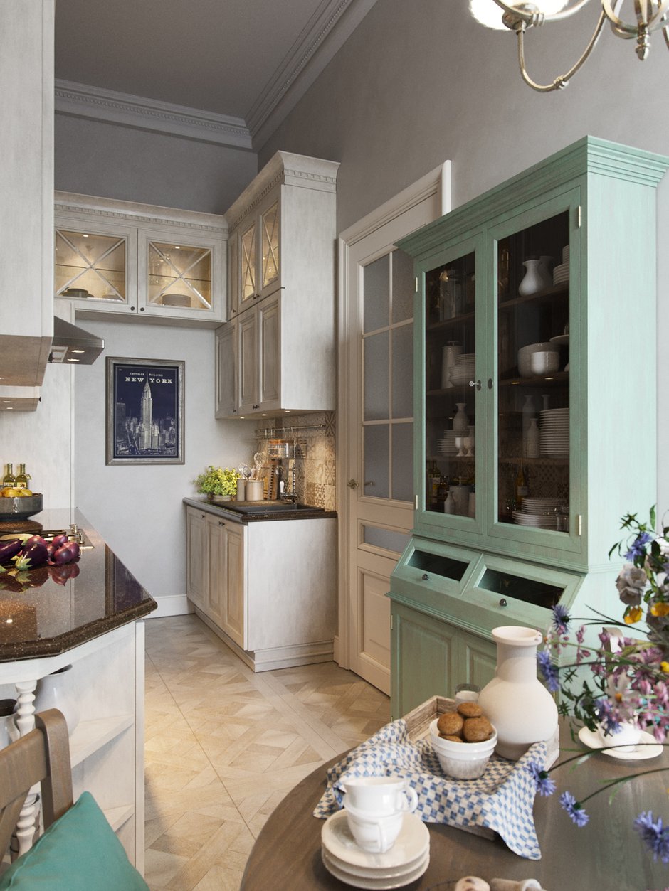 Фотография: Кухня и столовая в стиле Классический, Проект недели, Москва, Высокие потолки, Алексей Кочинский, прямоугольная кухня, Кирпичный дом – фото на INMYROOM
