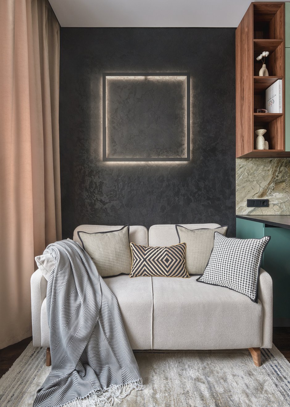 Фотография: Гостиная в стиле Современный, Малогабаритная квартира, Квартира, Проект дня, Новая Москва, Монолитный дом, 2 комнаты, 40-60 метров, Руслан Битиев – фото на INMYROOM