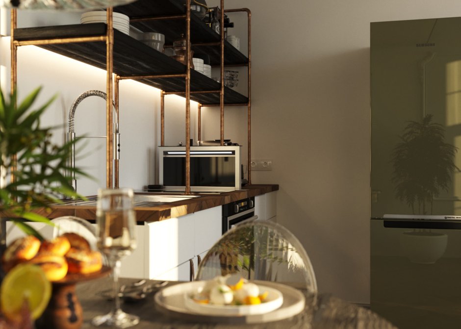 Фотография: Кухня и столовая в стиле Эклектика, Малогабаритная квартира, Квартира, Студия, Проект дня, Москва, до 40 метров, Монолитно-кирпичный, Анастасия Шабельская – фото на INMYROOM