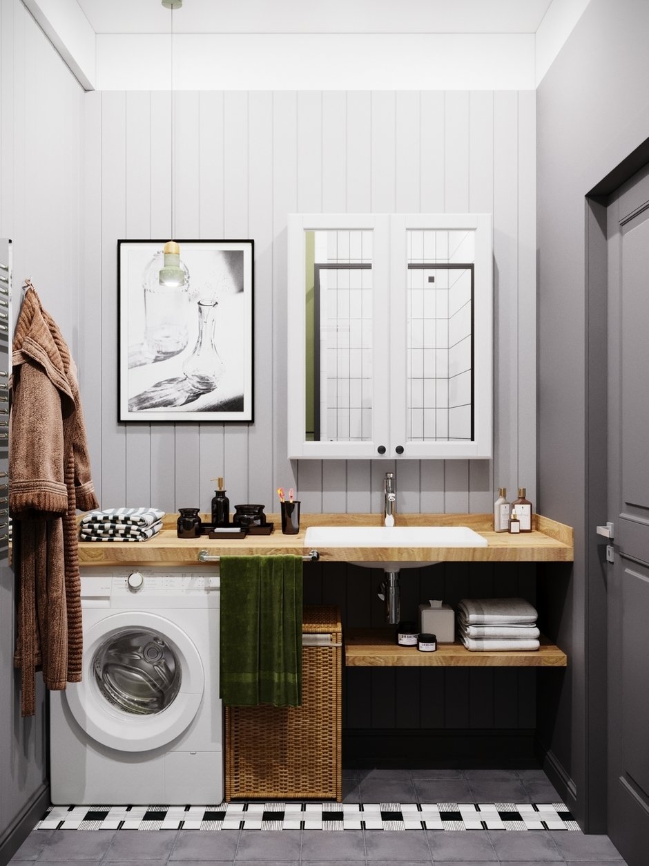 Фотография: Ванная в стиле Современный, Лофт, Скандинавский, Квартира, Студия, Проект дня, Красногорск, 40-60 метров, Монолитно-кирпичный, Студия 20:18, ЖК «Спасский мост» – фото на INMYROOM