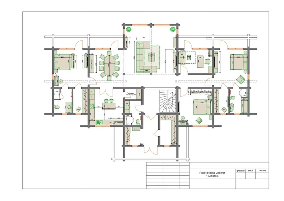 План с расстановкой мебели, первый этаж