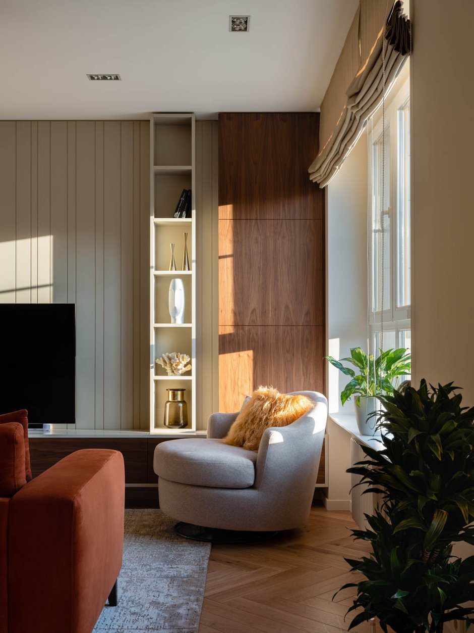 Фотография: Гостиная в стиле Современный, Квартира, Проект недели, Москва, Geometrium, 3 комнаты, Более 90 метров – фото на INMYROOM