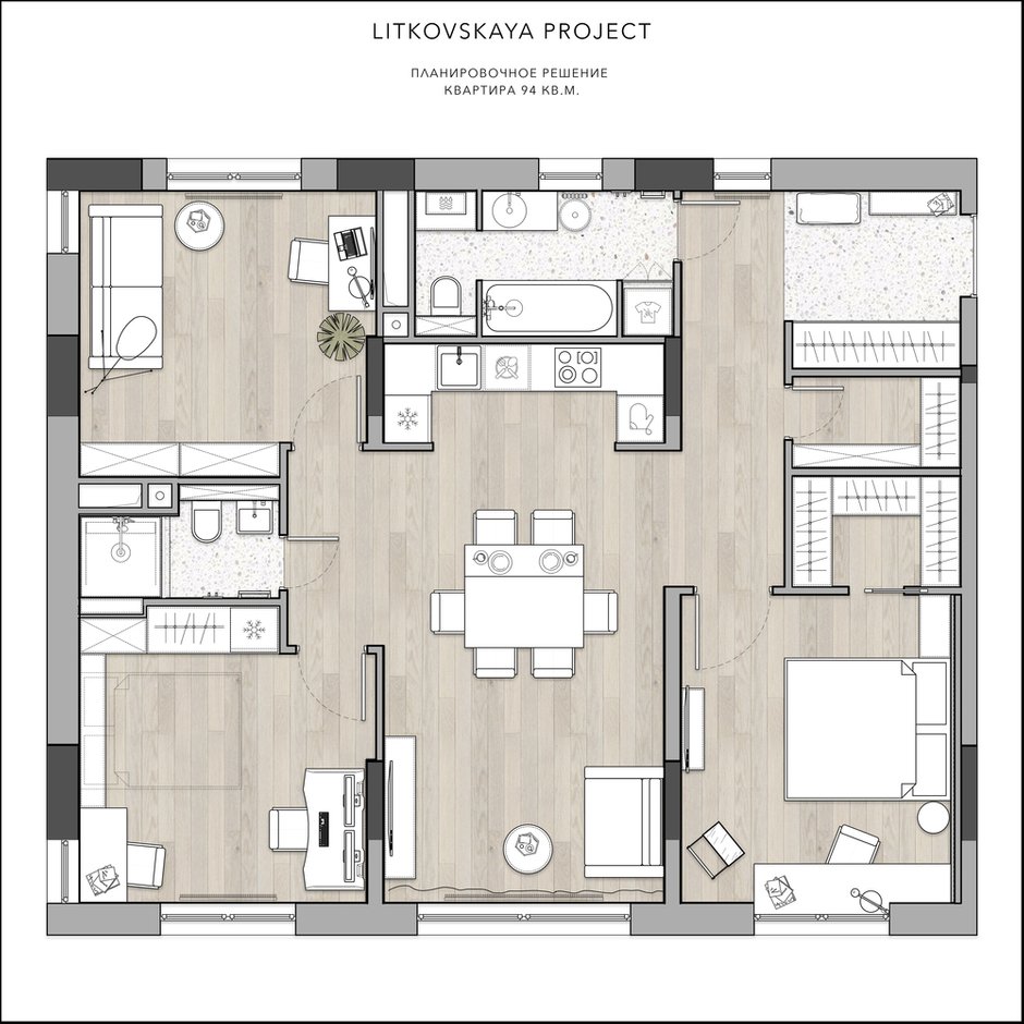 Фотография: Планировки в стиле , Современный, Квартира, Проект недели, Москва, 4 и больше, Более 90 метров, Ольга Литковская – фото на INMYROOM