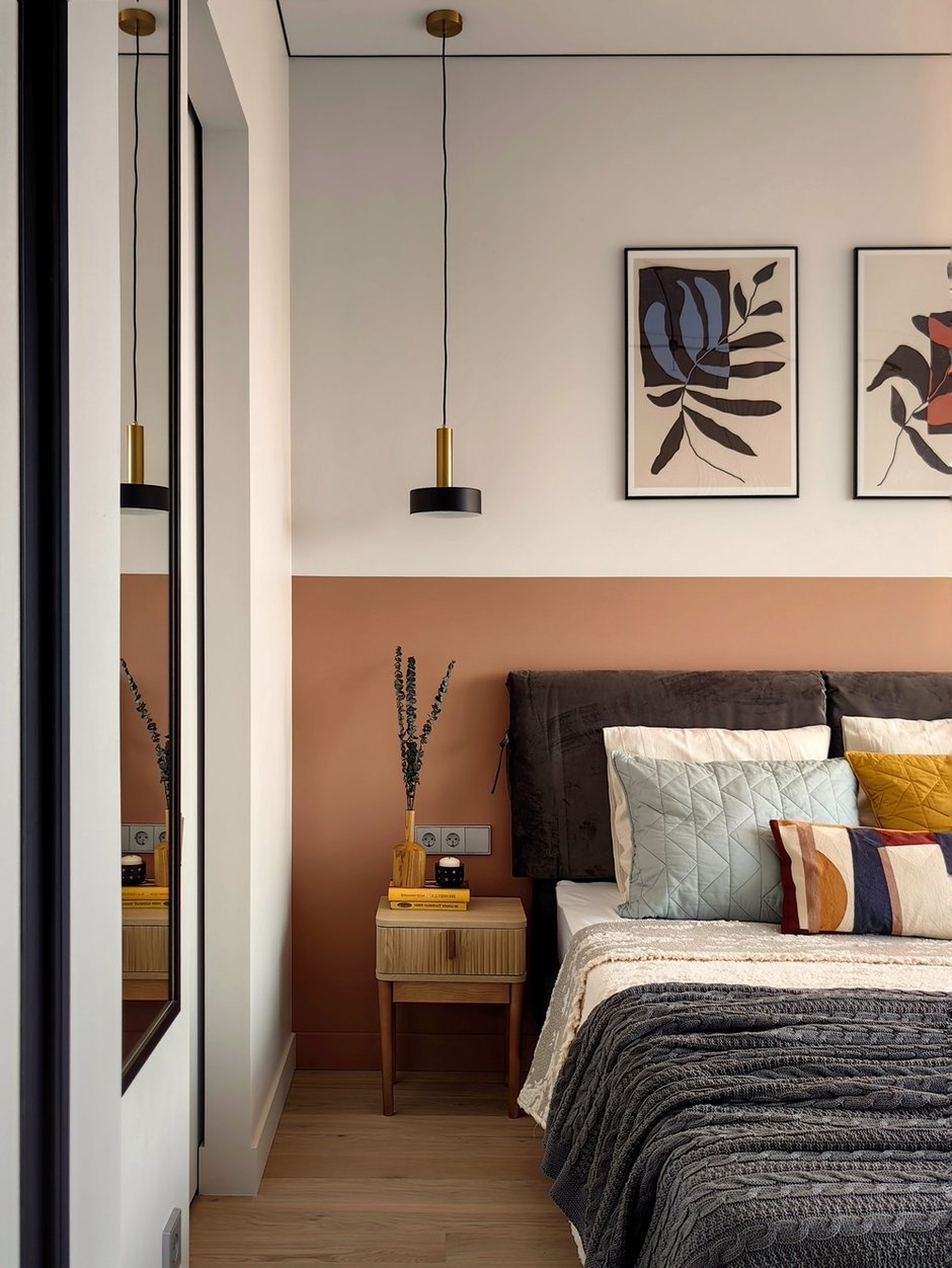 Фотография: Спальня в стиле Современный, Малогабаритная квартира, Квартира, Проект дня, Москва, Монолитный дом, 1 комната, до 40 метров, Юлия Гордеева, современный с элементами минимализма и скандинавского стиля, ЖК «Логос» – фото на INMYROOM