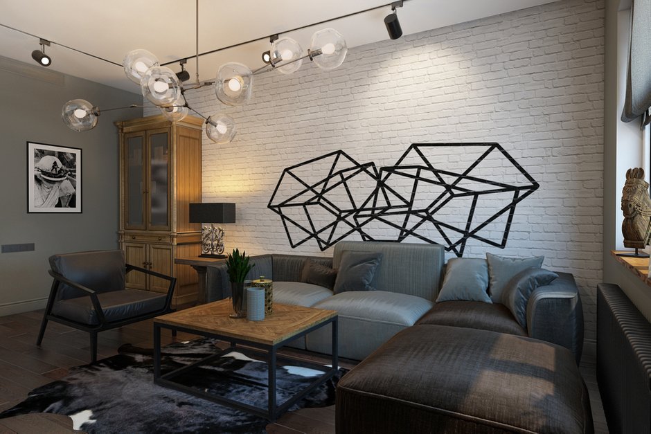 Фотография: Гостиная в стиле Лофт, Квартира, Проект недели, Москва, Диана Мальцева, новостройка, Монолитный дом, 2 комнаты, 60-90 метров – фото на INMYROOM