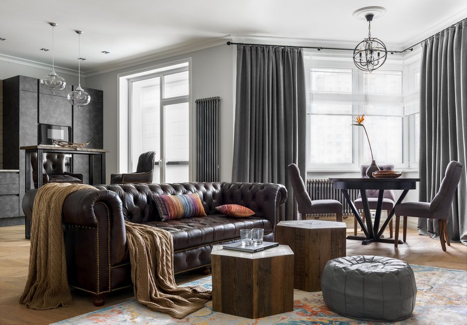 Фотография: Гостиная в стиле Современный, Классический, Лофт, Квартира, Проект недели, Москва, Монолитный дом, 2 комнаты, 60-90 метров, Серж Махов, ЖК «Белый парк» – фото на INMYROOM