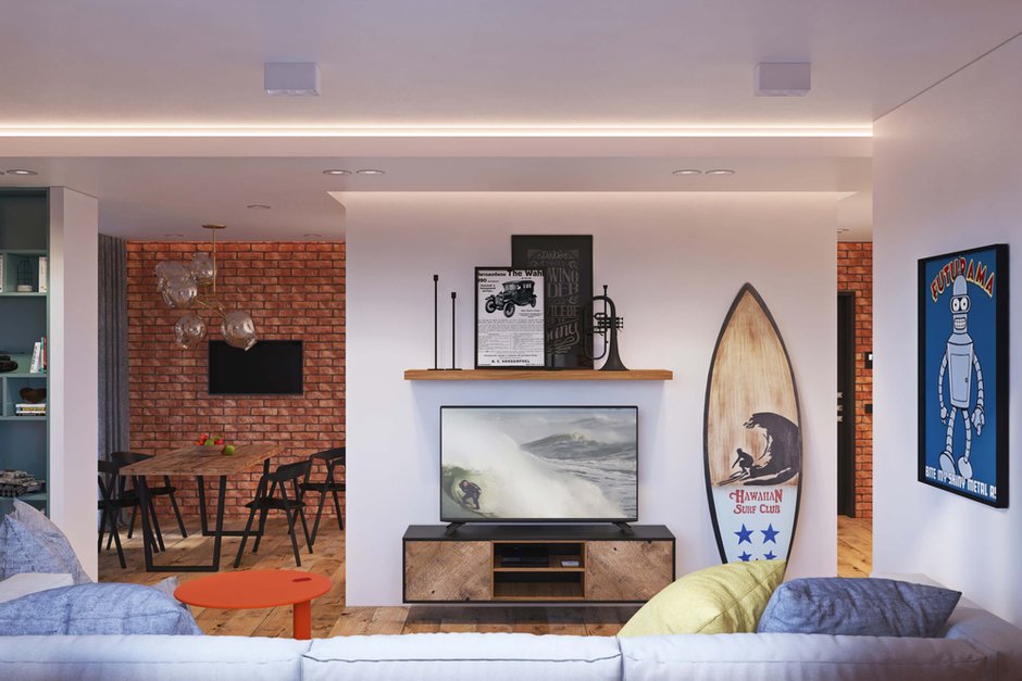 Фотография: Гостиная в стиле Лофт, Квартира, Проект недели, Одинцово, Geometrium, Московская область, Монолитный дом, 2 комнаты, 60-90 метров – фото на INMYROOM