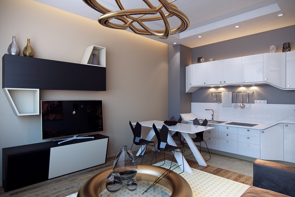 Фотография:  в стиле , Современный, Квартира, Россия, Foscarini Diesel, Tom Dixon, Проект недели, SLV, Hansgrohe, Bonaldo, Tikkurila, Степан Бугаев, «Стильные Кухни», как обустроить гардеробную, Mapei (Италия), Ashley furniture, «Победа дизайна», Ideal Standard, «Сунержа», Love Tiles, Terzani I Lucci Argentati, Estima, Erfurft, интерьер в стиле футуризм, Монолитный дом, 2 комнаты, 40-60 метров – фото на INMYROOM