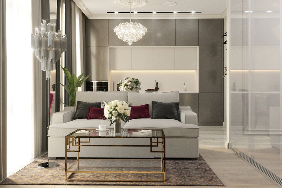 Фотография: Гостиная в стиле Современный, Классический, Квартира, Проект недели, Москва, 1 комната, 40-60 метров, Александра Гартке – фото на INMYROOM